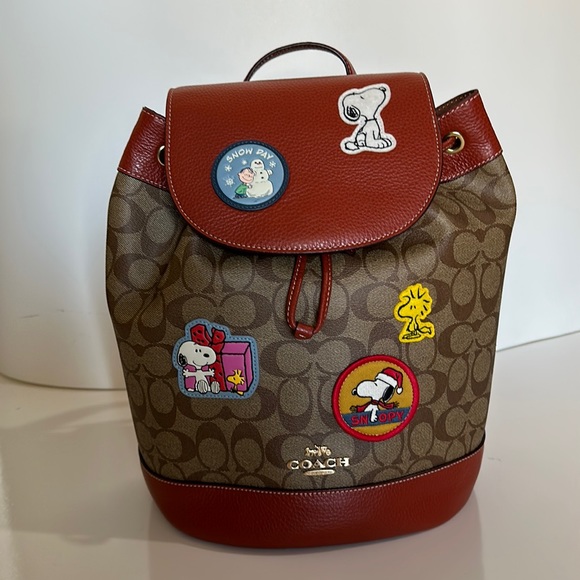 COACH PEANUTS DEMPSEY Drawstring Backpack Signature Canvas Patch CE853 Snoopy! - Picture 3 of 9